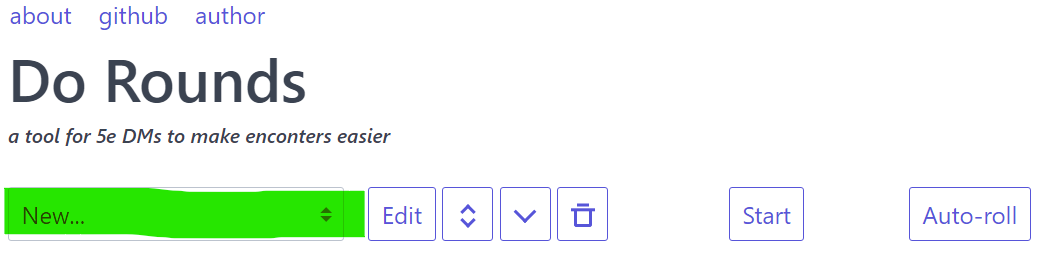 the top-most part of the Do Rounds main page, with the Encounter List selection box highlighted