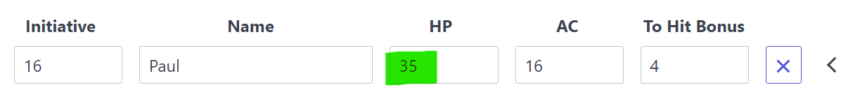 The hit points column is highlighted and is now five fewer than before